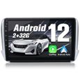 AWESAFE Autoradio Android 12 pour 208/2008[2Go+32Go] 9 Pouces+Carplay Android Auto GPS Bluetooth WiFi FM RDS SWC-0