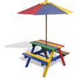 Table et bancs de pique-nique pour enfants - OVONNI - Rectangulaire - Bois - Rouge-0