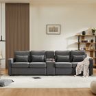 DRIPEX Canapé 4 places moderne en tissu de lin avec porte-boissons,prises USB,Canapé avec 4 coussins pour salon, bureau,Gris