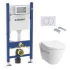 Geberit Pack WC Bâti Duofix + Cuvette suspendue Vitra S50 avec bride + Abattant soft close + Plaque blanche