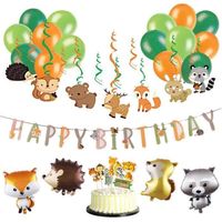 Anniversaire Animaux de la Foret Happy Birthday Decoration Kit Tourbillon Suspendu Guirlande Papier Jungle Birthday Deco Cake Topp