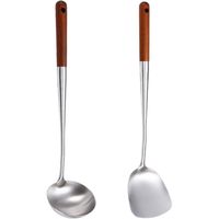 Ensemble spatule-wok, longueur de 17 pouces, poignée en acier inoxydable 304, ustensiles de cuisine