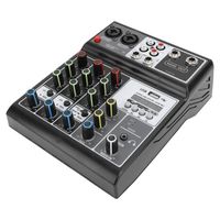 Akozon Table de mixage sonore Mélangeur de son numérique, mini console de mixage sonore à 4 canaux instruments accordeur Prise UE