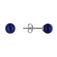 Les Poulettes Bijoux - Boucles d'Oreilles Clou Argent Rhodié et Perles de Lapis Lazuli 6 mm