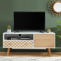Meuble TV - BAÏTA - Gamme UTAH - Blanc et effet chêne - L 115 x P 39,5 x H 50 cm 