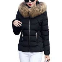Femme Manteau d'hiver Jacket Court Veste à Capuche Chaud Doudoune Elegant Slim Fit Parka Veston-Noir