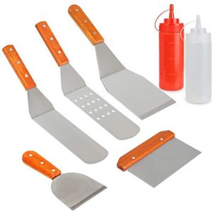 Contient Spatules TANCUDER 7 Pi/èces Kit Accessoires Barbecue Outils de Barbecue Ustensiles pour Barbecue Bois Kit Plancha Ustensiles Kit de Plancha pour Spatule Grattoir Bouteilles de Sauce