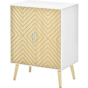 BUFFET DE CUISINE Buffet meuble de rangement design scandinave 2 portes HOMCOM - Blanc motif graphique aspect bois clair