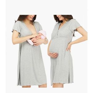 PYJAMA Chemise de Nuit Maternité, Douceur et Soin pour Maman, Chemise de Nuit Allaitement, Chemise de Nuit Léger et Frais-Gris