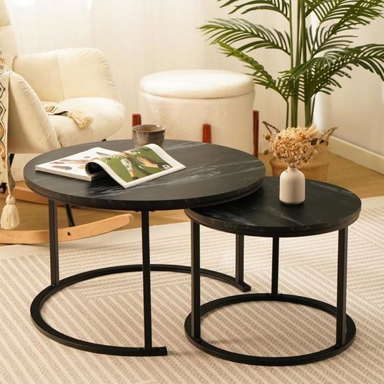 Set De 2 Tables Basses Modernes – Blanc, Pour Salon, Chambre Ou Bureau