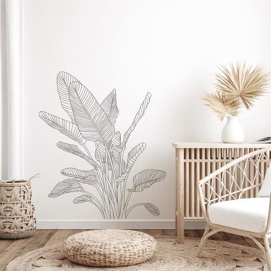 Stickers Muraux Plantes Tropicales - Effet 3D Vert - 90x30cm - Autocollants Déco Salon Chambre Bureau