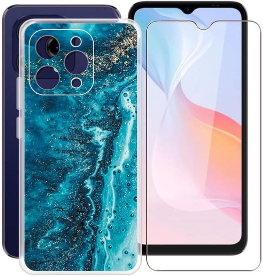 BMPNLSZ Nero Custodia per Doogee N55 (6,56) + Pellicola Protettiva in Vetro Temperato + Anello Girevole Rimovibile 360 Gradi della Staffa Nero