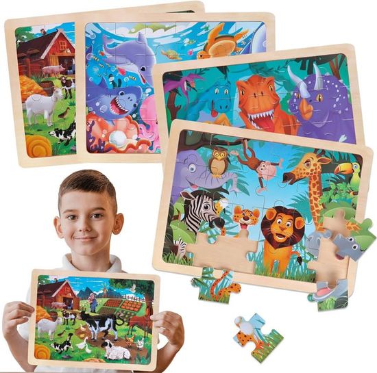 Puzzles En Bois Pour Enfants 3-8 Ans - 5 Thèmes De 30 Pièces (dinosaures, Espace, Animaux...) - Jeu éducatif Montessori