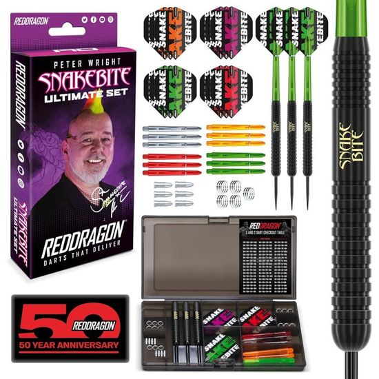 RED DRAGON Peter Wright Snakebite - Jeu De Fléchettes Tungstène 22g Avec Ailettes Et Tiges