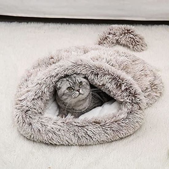 Lit Grotte Pour Chat Et Chien - Panier Fermé Lavable Taille S/M - Doudou Polaire Intérieur/Extérieur