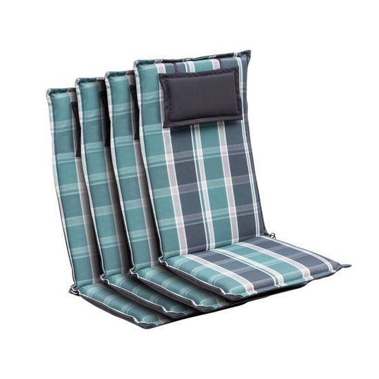 Coussin chaise de jardin - Blumfeldt Donau - Set de 4 - Polyester - 50 x 120 x 6 cm - vert & gris