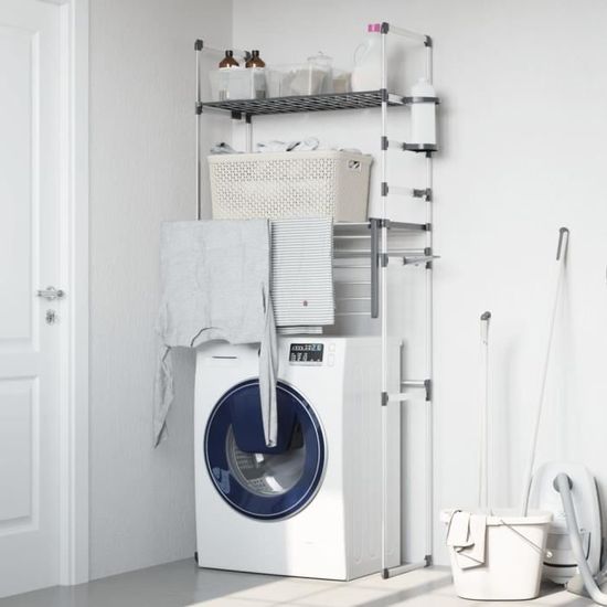 Support pour machine à laver avec étagère 63x54 cm blanc en acier
