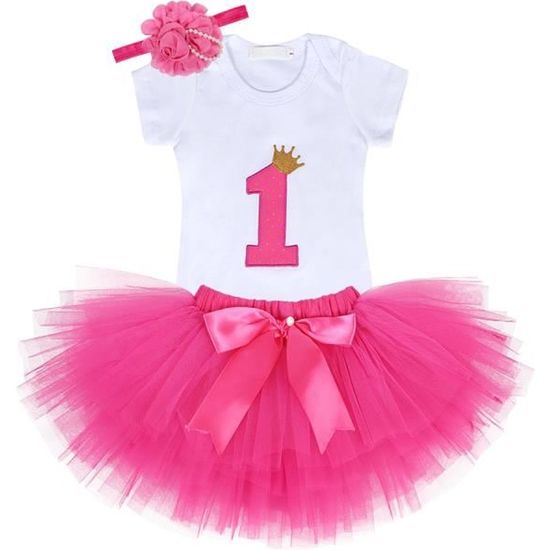 AmzBarley Robe d Anniversaire Fille Bebe Robe Tutu Nouveau ne Enfant en Tulle 3 Pcs Barboteuse 1er Anniversaire avec Bandeau 12 Mois Cdiscount Pret a Porter