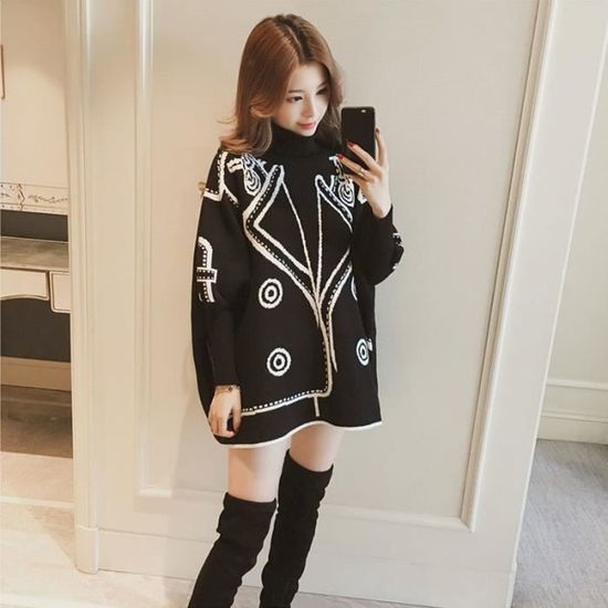 Yitonglian Manches Longues Automne Et Hiver Pull Solide Femme Tops Tuniques Col Roulé