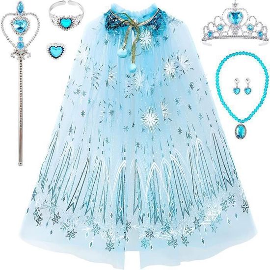 LOBTY Fille Robe de Princesse Elsa 2 avec Accessoires Déguisement de Reine des Neiges Costume de