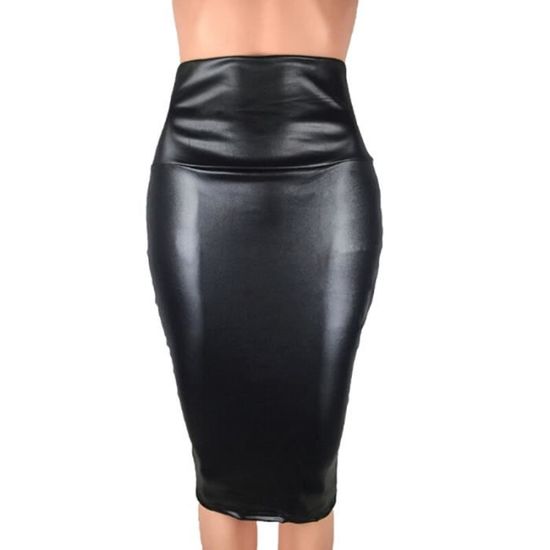 Jupe Crayon En Cuir Noir Renoma - Taille 38 (UK8) - Vintage Taille Haute