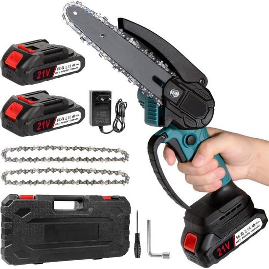 Mini Tronçonneuse à Batterie 6 Pouces 2 Batteries 2 Chaînes - Élagage Jardin Portable Sans Fil