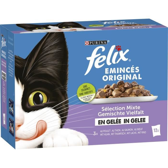 FELIX Emincés en Gelée Viandes-Poissons - 12 x 85 g - Sachets repas pour chat adulte