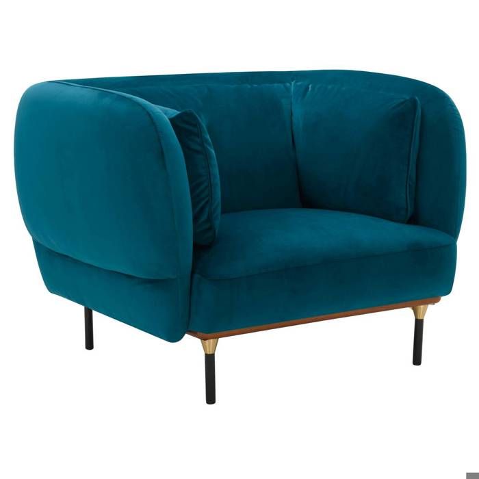 Fauteuil velours bleu canard Isée Atmosphera - Bleu canard