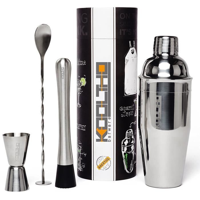 Set à cocktail par Kooltho - Shaker à cocktail avec accessoires de bar. Personnalisez le coffret kit à cocktail avec un message