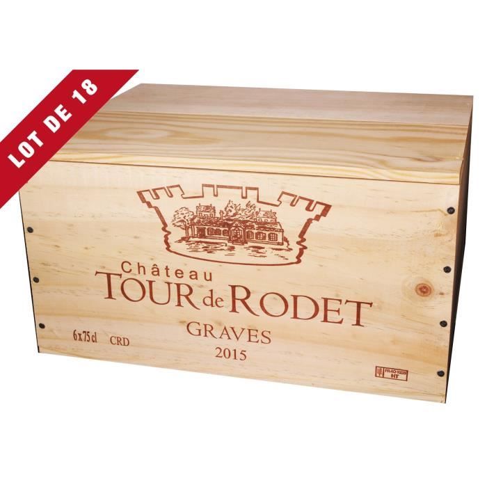 18X La Caisse Bois 6x75cl estampillé Château Tour de Rodet - coffret