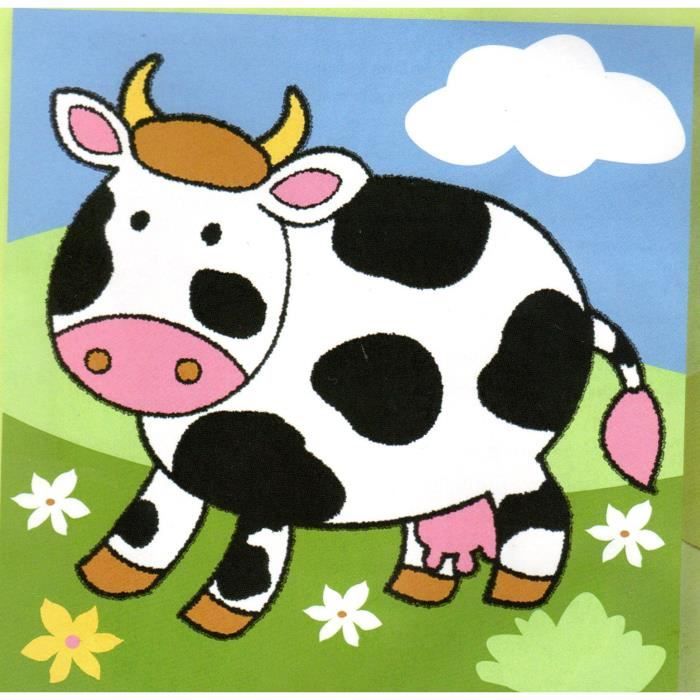 Kit Canevas Enfant Vache 14 x 14 cm Petits trous