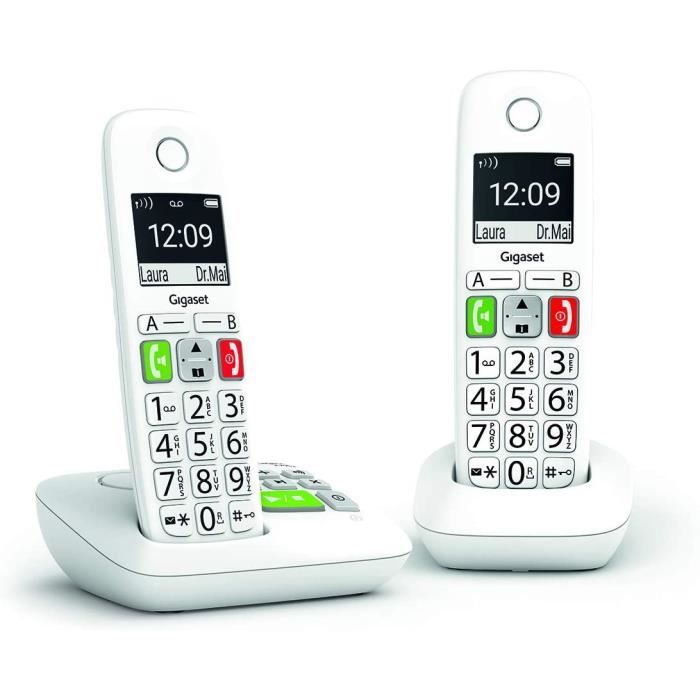 Gigaset E290A Duo - Téléphone Fixe sans Fil Blanc avec Répondeur Intégré, 2 combinés avec Grand écran rétroéclairé, larges Touches,