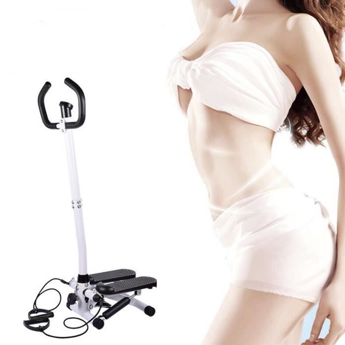 FITNESS - MUSCULATION!!! Stepper hydraulique - Avec accoudoir de poteau + corde d'entraînement - Noir et blanc H 112 cm - FASIKE