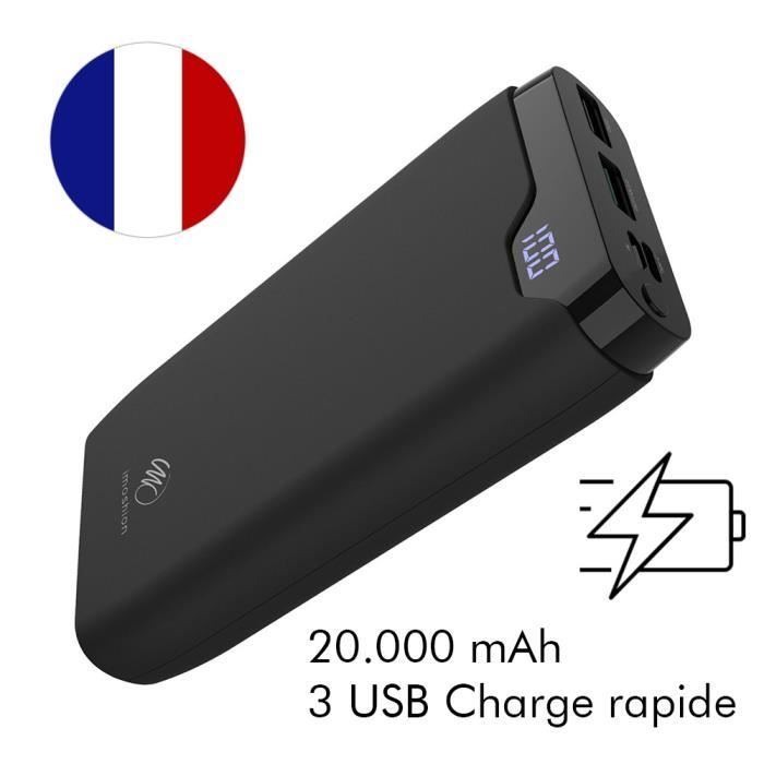 IMOSHION® Batterie Externe 20000mAh Recharge Rapide USB-C micro-USB USB-A Power Bank Noir