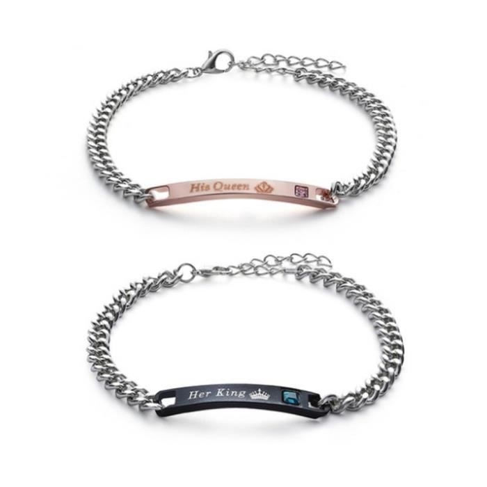 Bracelet Couple Son Roi Sa Reine (Her King His Queen) Lot de 2