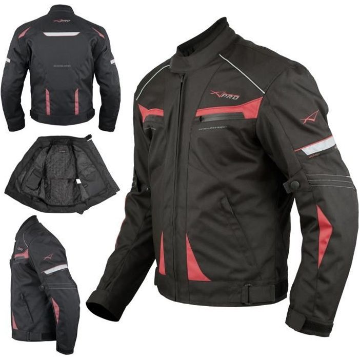 Blouson Moto Textile Protections CE Impermeable Sport étanche Rouge 3X