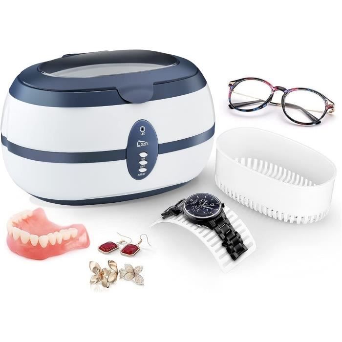 Nettoyeur à Ultrasons, Appareil Nettoyeur Domestique 600ML Bac en Acier Inoxydable, Nettoyeur Ultrasonique avec Panier VGT800