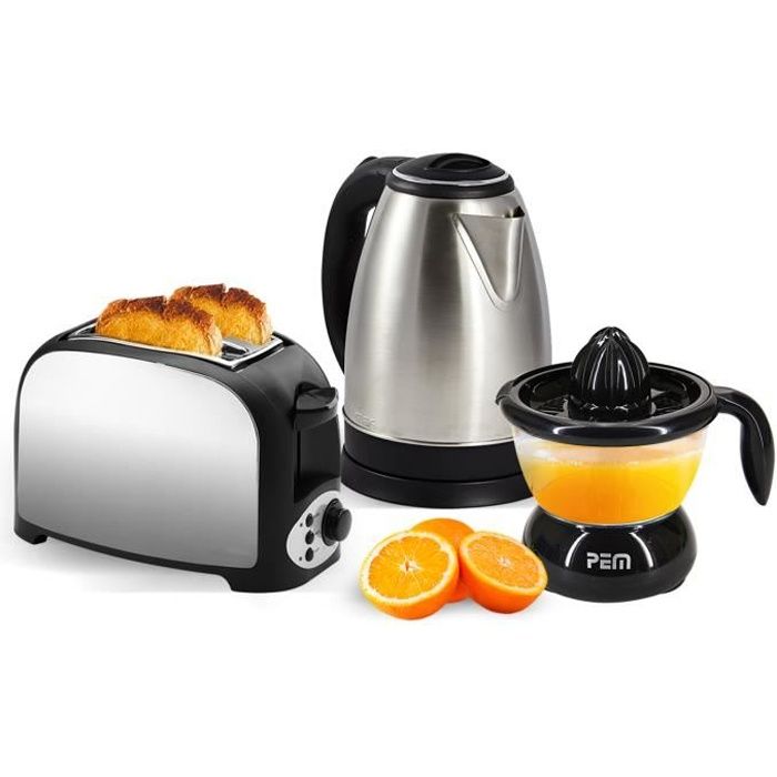 Set petit déjeuner - Grille pain 2 fentes inox + Bouilloire inox 1.8L + Presse-agrumes