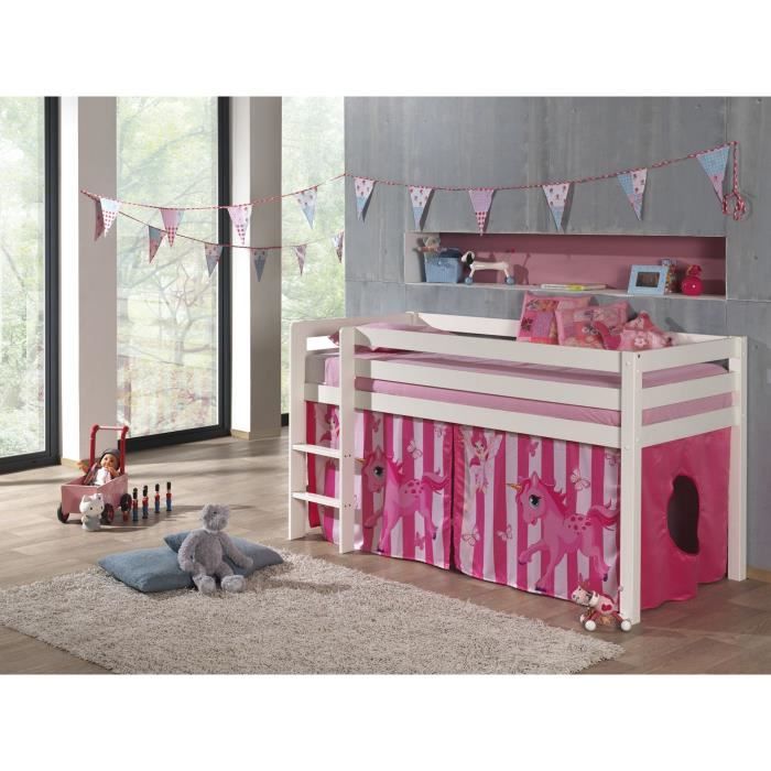 PINO Lit enfant mezzanine + housse Horse blanc