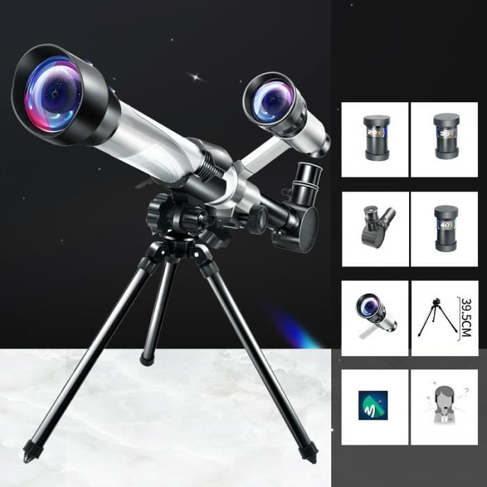 PIMPIMSKY Télescope enfant grossissement 20x 30x 40x télescope portable léger et facile à utiliser Argent-47.5*32.5*10CM