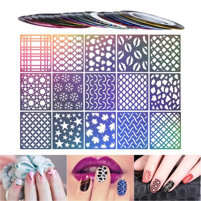 15 Nail Art Autocollants Évider Designs Manucure Décoration Decor Stickers pour Salon À La Maison