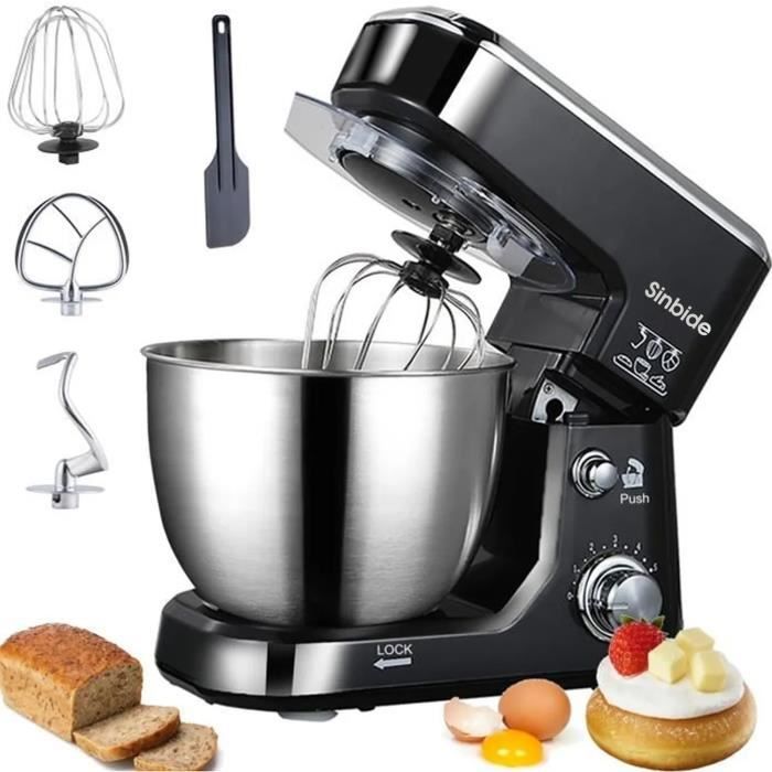 SINBIDE® Robot pâtissier 4L petirin robot de cuisine avec bol multifonction - 800W Noir en Acier inoxydable