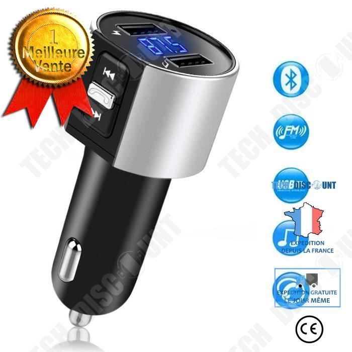 TD® Transmetteur FM Bluetooth pour voiture Récepteur sans fil Bluetooth Lecteur MP3 Adaptateur radio Kit voiture avec 5 V/2.4