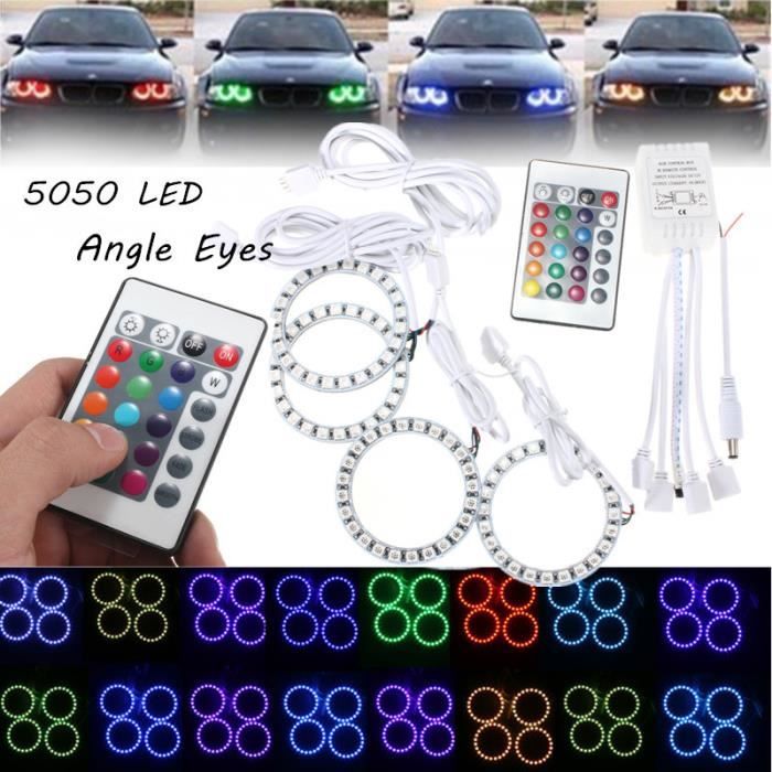 Kit Angel Eyes 24 LED RGB 5050 SMD Anneaux Feux 70mm télécommande Pour BMW 12V