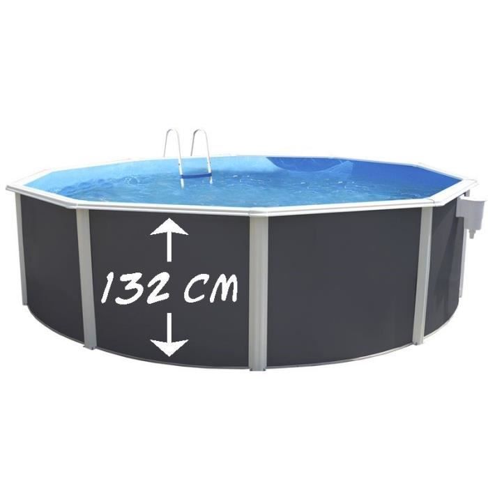 TOI Piscine hors sol circulaire / ronde Prestigio - 550 x 132 cm - Gris anthracite (Kit complet piscine, Filtre, Skimmer et échel