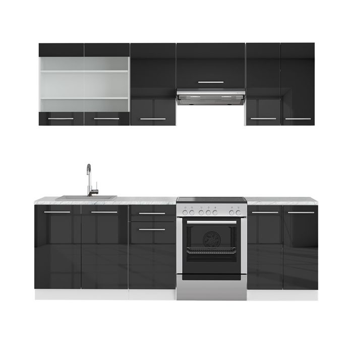 Cuisine VICCO Fame-Line, cuisine intégrée, cuisine en bloc, cuisine équipée 240 cm, ultra-brillante