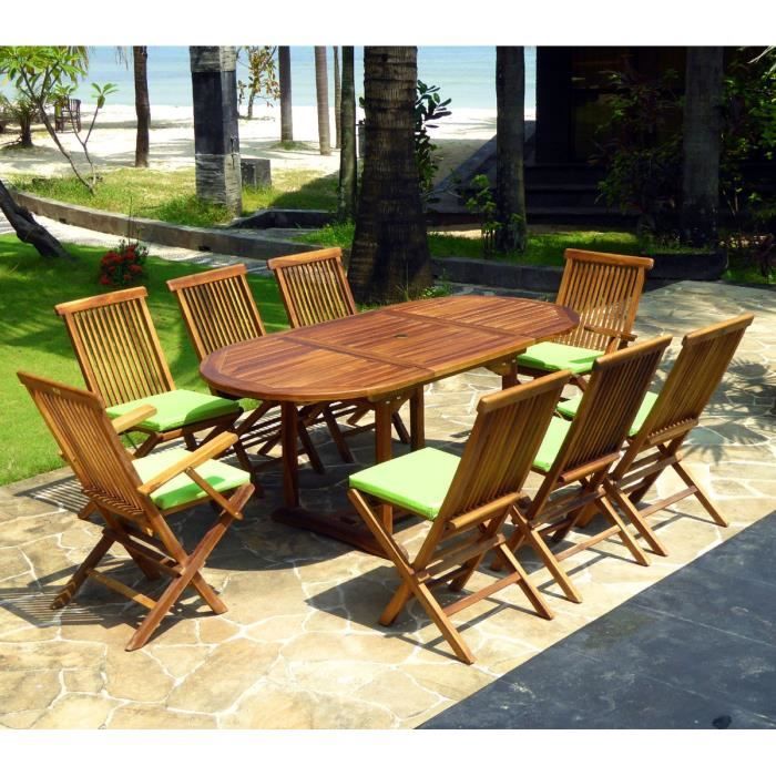 salon de jardin en teck huilé ensemble Bali 8 places + coussins