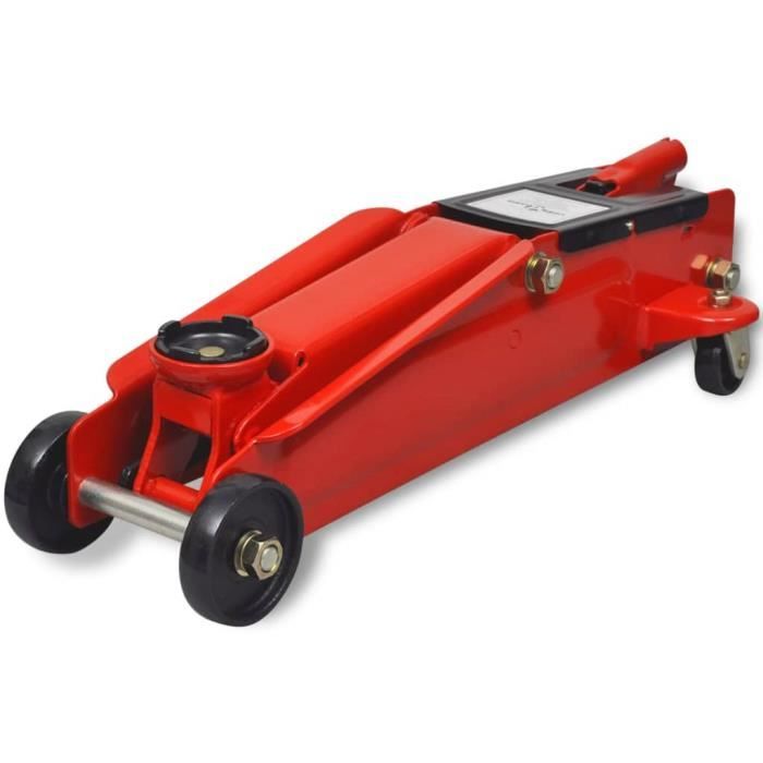 Cric hydraulique de plancher capacité 3 tonnes 2 roues fixes et 2 roulettes pivotantes inclus ~ 198 HB017-PRO
