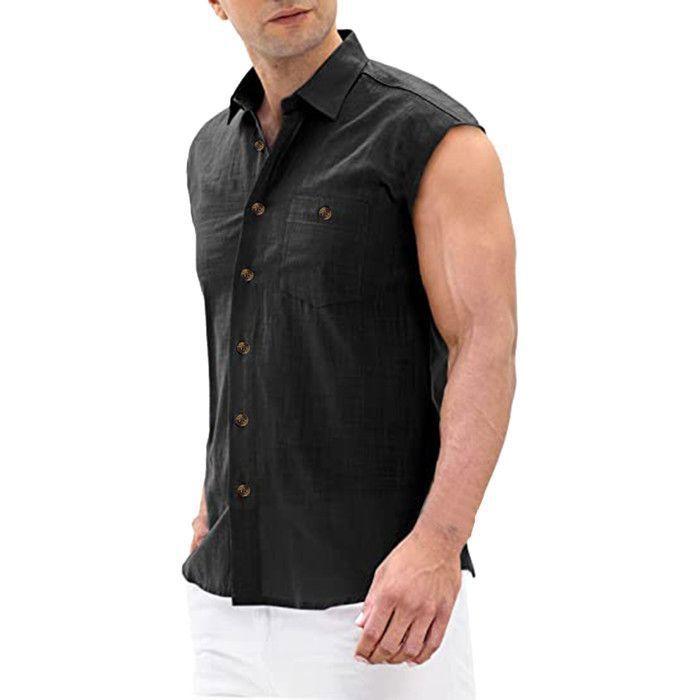 QIPOPIQ Chemises à Manches Courtes Col Rabattu pour Hommes Chemise Hawaïenne Unie Mode Vacances Couleur Unie Coton Lin Double Poche Chemises d' Été Cadeau pour Père & Lui Offres 2024 Bleu TG