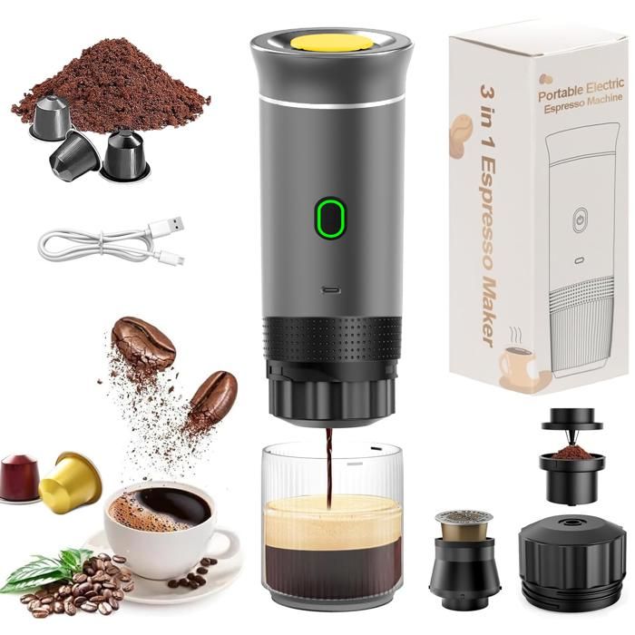 Machine à café portable cafetière chauffante portable cafetière de voiturecafetière à piles mini machine à expresso（Gris） - Unbranded